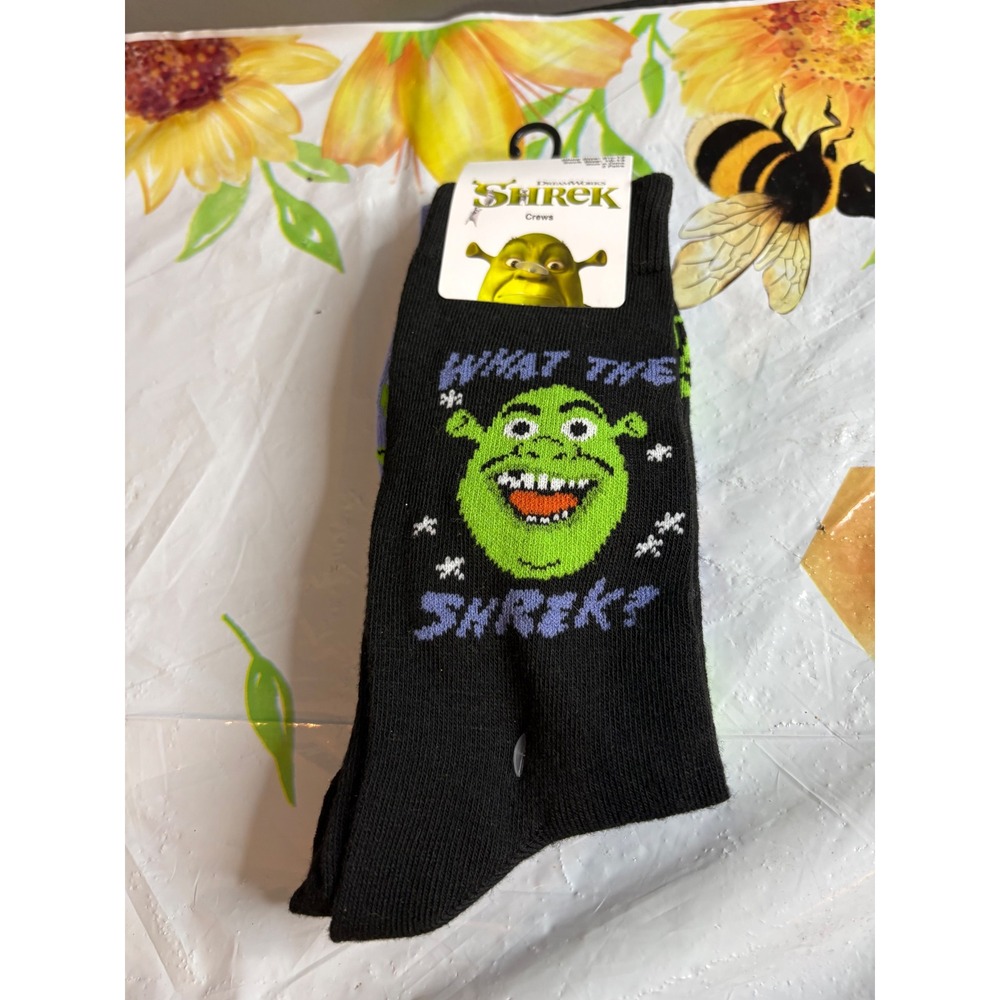 DreamWorks Shrek Crew Socks 2 Pack Black Blue What The Shrek Mens 6.5-12 NEW